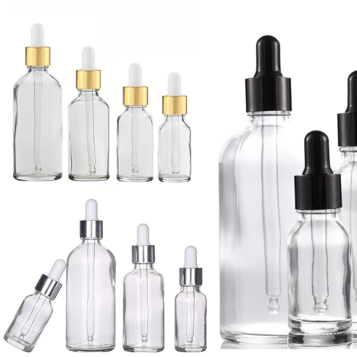 Juice Bottle Dropper - 透明なガラス瓶、化粧品、香水、エッセンシャルオイル、液体、空の目のドロップ、5 ml、10 ml、15 ml、30 ml、50 ml、0