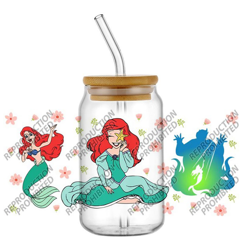 人気のレトロ漫画人魚姫アリエル有名16オンスUV DTF 3 - Rdta Tank Glass のレビューと価格